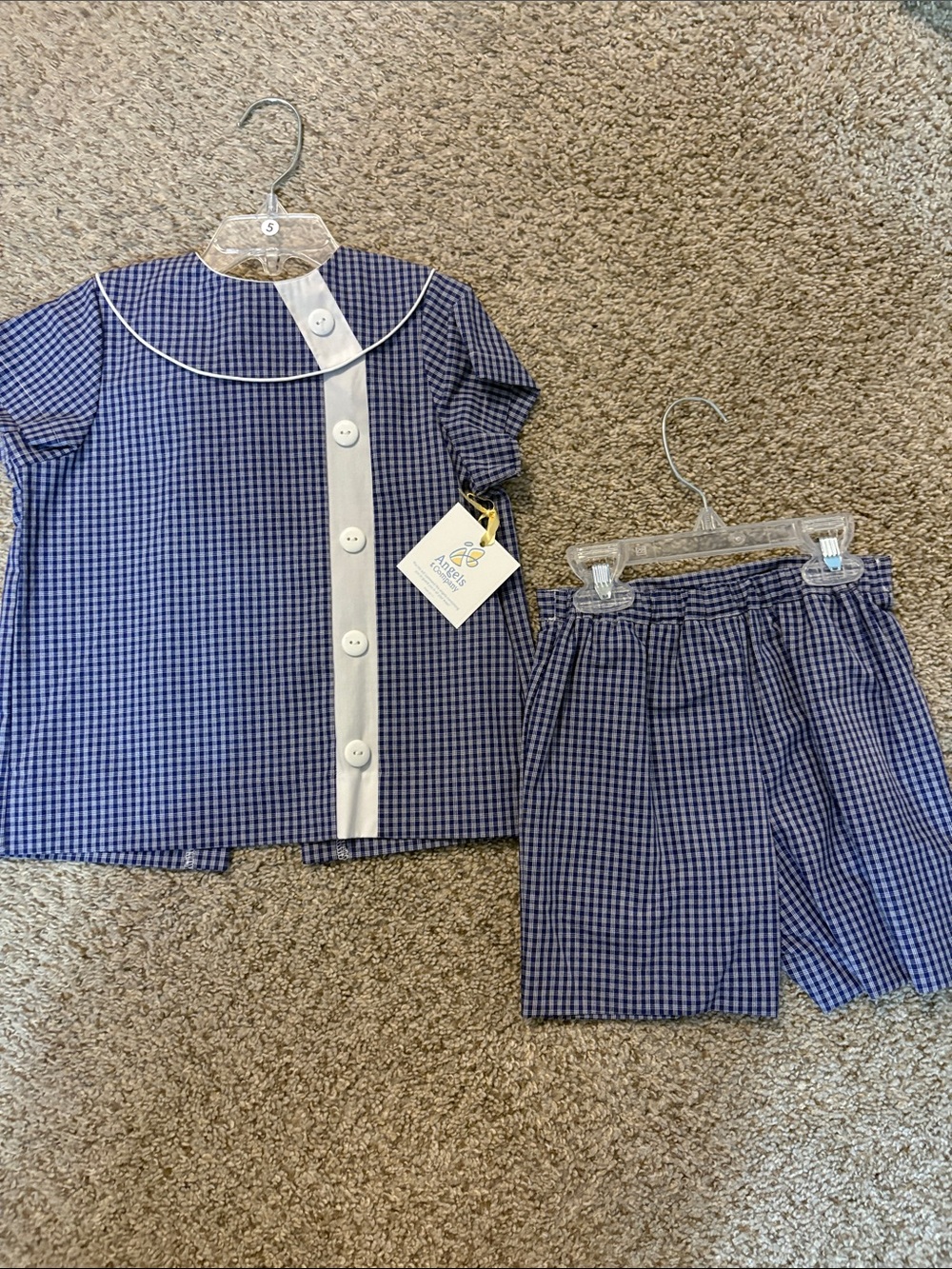Angels & Company Blue Gingham Button Front short set